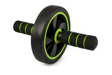 Green and black ab roller wheel for fitness training on transparent background