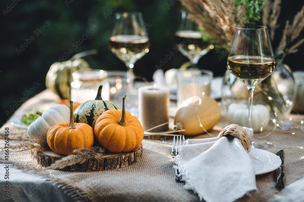 Cozy fall table decoration for Thanksgiving family dinner or romantic ...