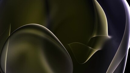 3D render of abstract art video background part of surreal alien sphere ball flower in spherical round wavy smooth soft biological lines forms in transparent plastic in yellow gradient color on black 