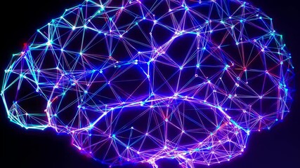 Wall Mural - futuristic video concept of a glowing digital brain network. side angle captures intricate neon conn