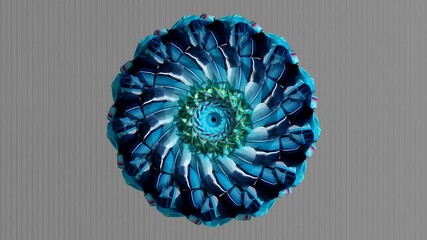 3d render of abstract art video animation with surreal fractal cubical symmetry object in rotation transformation process based on triangles pyramids geometry shapes in white ceramic in multi color