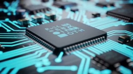 Futuristic Circuit Board with Glowing Blue Lines  Technology Background.