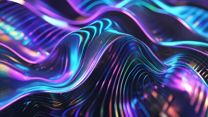 Wall Mural - abstract iridescent digital waves, vibrant neon colors flowing, futuristic technology background. di
