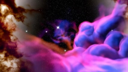 Colorful nebula with bright stars