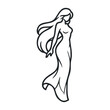 © David - Elegant woman in flowing dress studio setting illustration art minimalist style side view fashion concept. Vector outline illustration