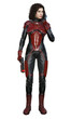 © JLD Media - Futuristic Brunette Woman wearing Red and Black Sci-Fi Armor Holding a Gun and Speaking into a Communicator on Transparent Background