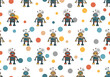 © CreativeGrid - Whimsical robot pattern design with playful dots for kids' projects and creative backgrounds