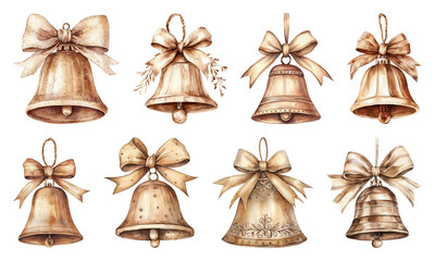 Wall Mural - png vintage bells with elegant bows, element set on transparent background