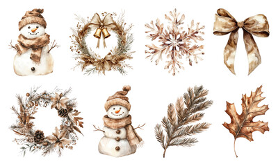 Wall Mural - png rustic winter holiday illustrations, element set on transparent background