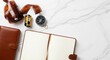 © Fristy - Travel Essentials on Marble Background with Vintage Film.