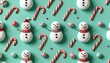 © cychAiStudio   - Festive winter holiday seamless pattern with snowmen and candy canes