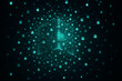 © MIQ - A luminous teal wireframe cube at the center of a vast network of smaller digital blocks on a dark background.