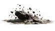 © Maestro - Explosion of rocks and dust particles captured mid-air against a stark white background, cut out transparent