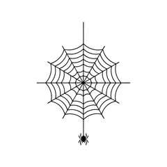 Black spider web illustration isolated on white background for Halloween decoration and spooky design.