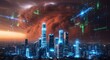 © Golden Bamboo Studio - Digital Overlay of Dust Storm Over Modern Smart City Skyline