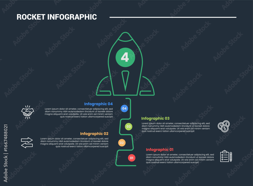 rocket launch concept infographic process diagram with vertical style ...