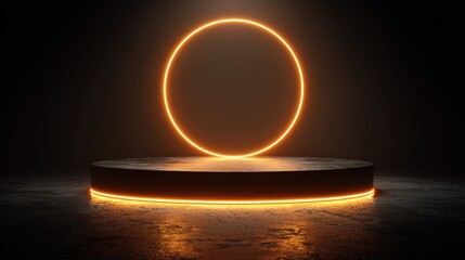 Canvas Print - glowing circle on stage with dramatic light effects and shadows