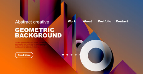 Wall Mural - vibrant geometric design. abstract shapes, bold colors create modern website header. text overlays p