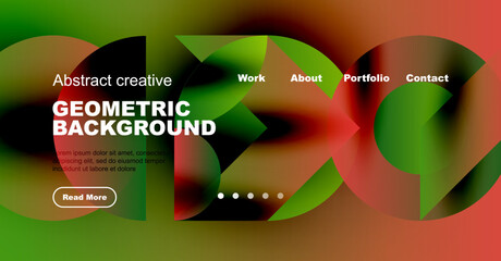 Wall Mural - abstract website header design. vibrant colors blend, geometric shapes dominate. text details portfo