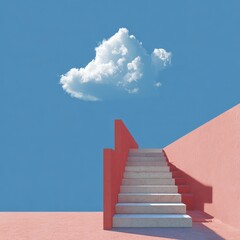 Wall Mural - Minimalist Illustration of a Clean Sharp Staircase Against Blue Sky