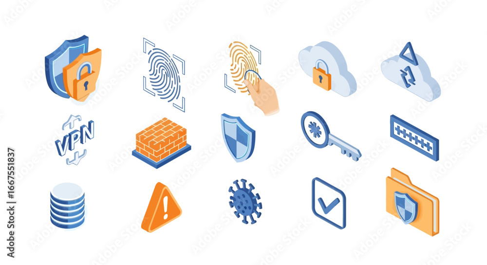 Isometric illustration icon set for cybersecurity and data privacy ...