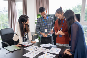 asian business woman brainstorm meeting pplication designers mobile app interface creative digital d