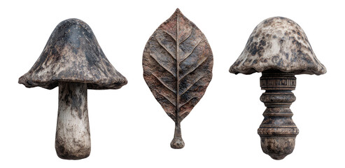Isolated Objects on Transparent Background: Leaf and Mushroom Designs