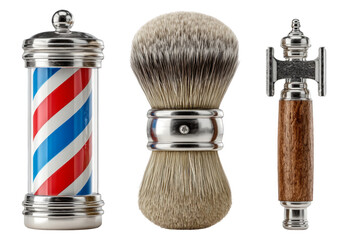 Vintage Barber Tools Set Isolated on Transparent Background