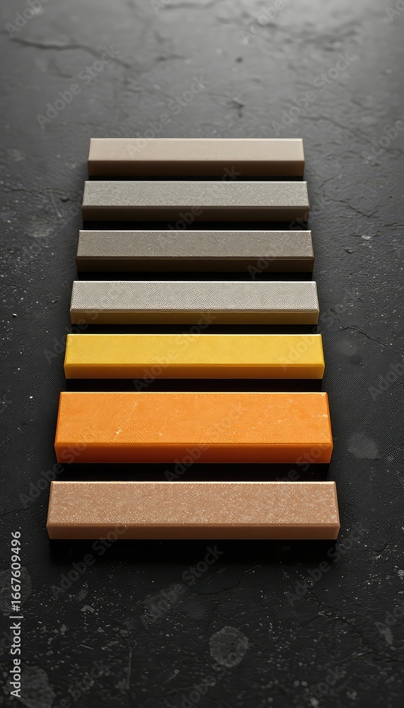 Rectangular blocks of varying shades arranged on a textured surface ...
