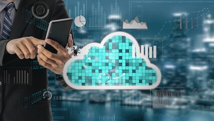 Wall Mural - cloud computing, cloud strategy, and cloud technology transforming digital infrastructure with scala