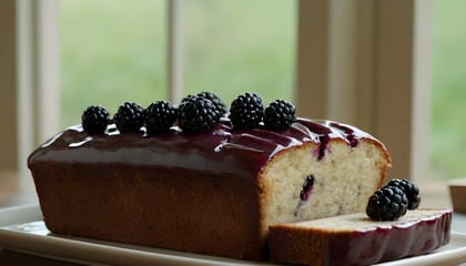 Wall Mural - loaf of blackberry bread with glaze on top