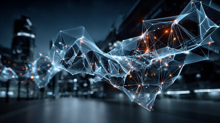 Vector connections of lines and dots. Technology banner template. Graphic abstract background communication. Minimal array with compounds lines and dots. Digital data visualization.