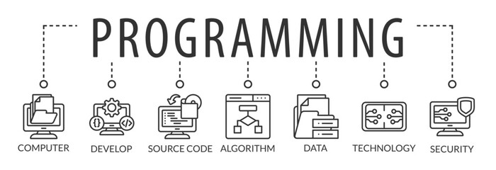programming and coding background vector illustration with icons and keywords