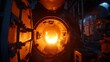 © Mrs. Studio - Industrial Furnace with Open Door Showing Intense Heat and Fire