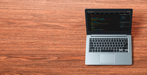 Software development programming on computer screen for modish application and program coding