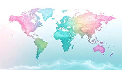  Vibrant Pastel World Map Continents Colorful Geography Global Travel.