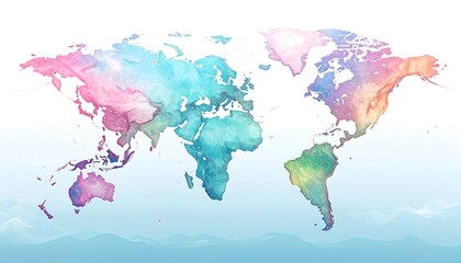 Naklejka na meble Vibrant Watercolor World Map with Colorful Continents.