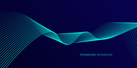 Wall Mural - Abstract glowing wave lines on dark blue background. Dynamic wave pattern. Modern flowing wavy lines. Futuristic technology concept. Suit for banner, poster, cover, brochure, flyer, website