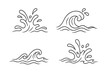 © Grady - Water wave and splash line art icon set. Simple sea ocean surf symbol collection. Minimalist hand drawn doodle liquid flow vector illustration. Graphic design elements.