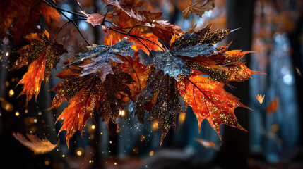 Autumn sale web banner. Shiny backdrop with seasonal special offer. Beautiful background with the falling leaves. Vector illustration.