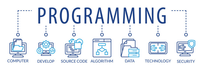 programming and coding background vector illustration with icons and keywords