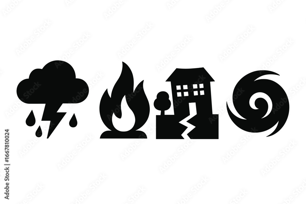 Natural disaster icon set. Silhouette vector symbols of weather events ...