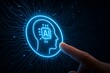 © Ismaile - Finger touching glowing blue AI brain circuit icon on dark background artificial intelligence