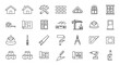 © Crushin - A collection of construction and building icons, , featuring tools, blueprints, houses, and safety equipment, representing various aspects of the construction industry and home improvement