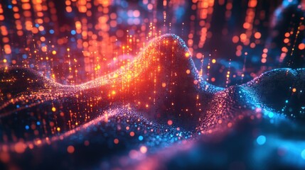 Abstract Glowing Landscape with Red and Blue Particles