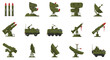 © Maureen - Military equipment icons: radar, missiles, vehicles in flat design