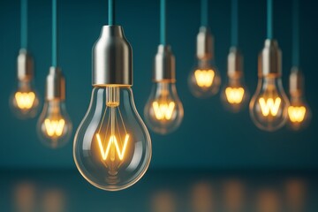 Wall Mural - hanging glowing light bulbs with 