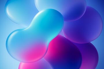 Wall Mural - abstract floating colorful blobs with soft lighting and smooth gradients on a blue background repres