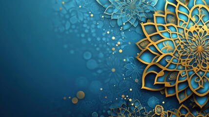 Wall Mural - Abstract Blue and Gold Floral Pattern with Glittering Background