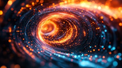 Wall Mural - Abstract Swirling Tunnel of Orange and Blue Lights